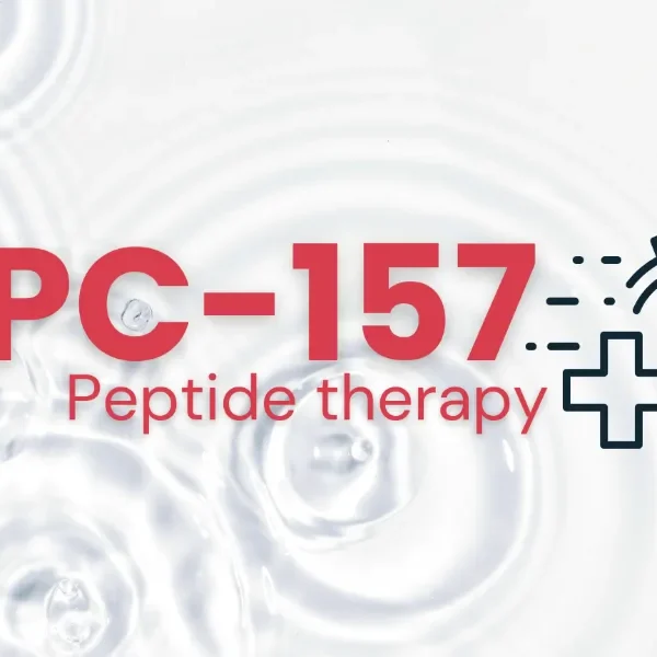 BPC-157 peptide therapy banner with a stopwatch and medical cross graphic, representing tissue repair and recovery